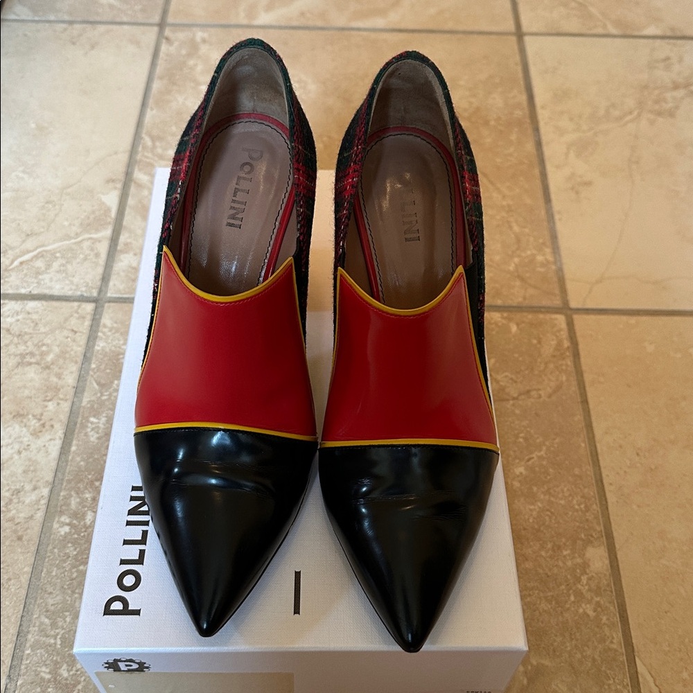 Pollini Red and Black Women's Heels size 39 retro feel